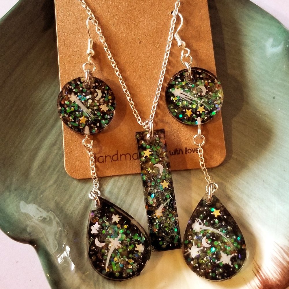 Earrings with matching necklace.
